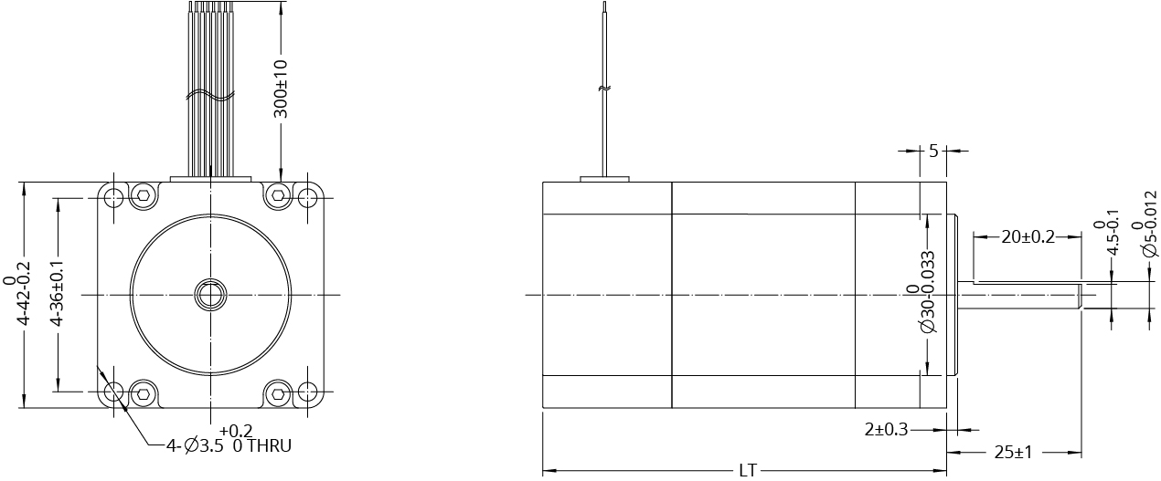 Brushless DC Motor Size 17 (42mm) Dimensional Drawing